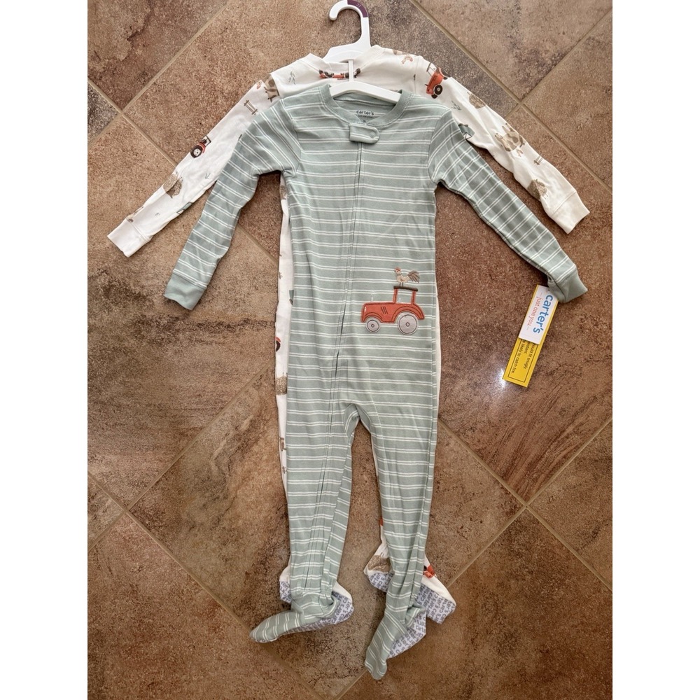 Toddler Boys' Carter's 2-Pack Tractor & Farm Animals Footie Pajamas Size 3T NWT